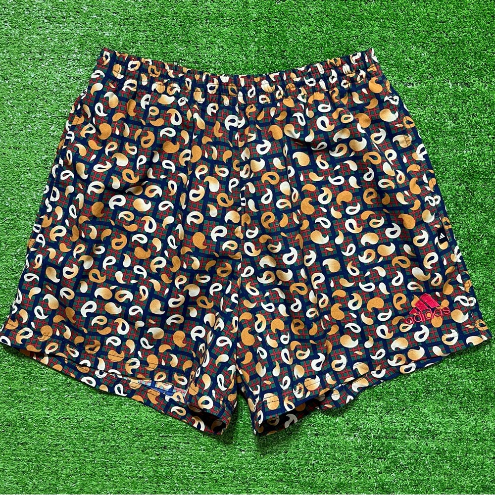 Vintage Rare Adidas Printed Paisley Inspired Multicolor Swim Trunks Shorts